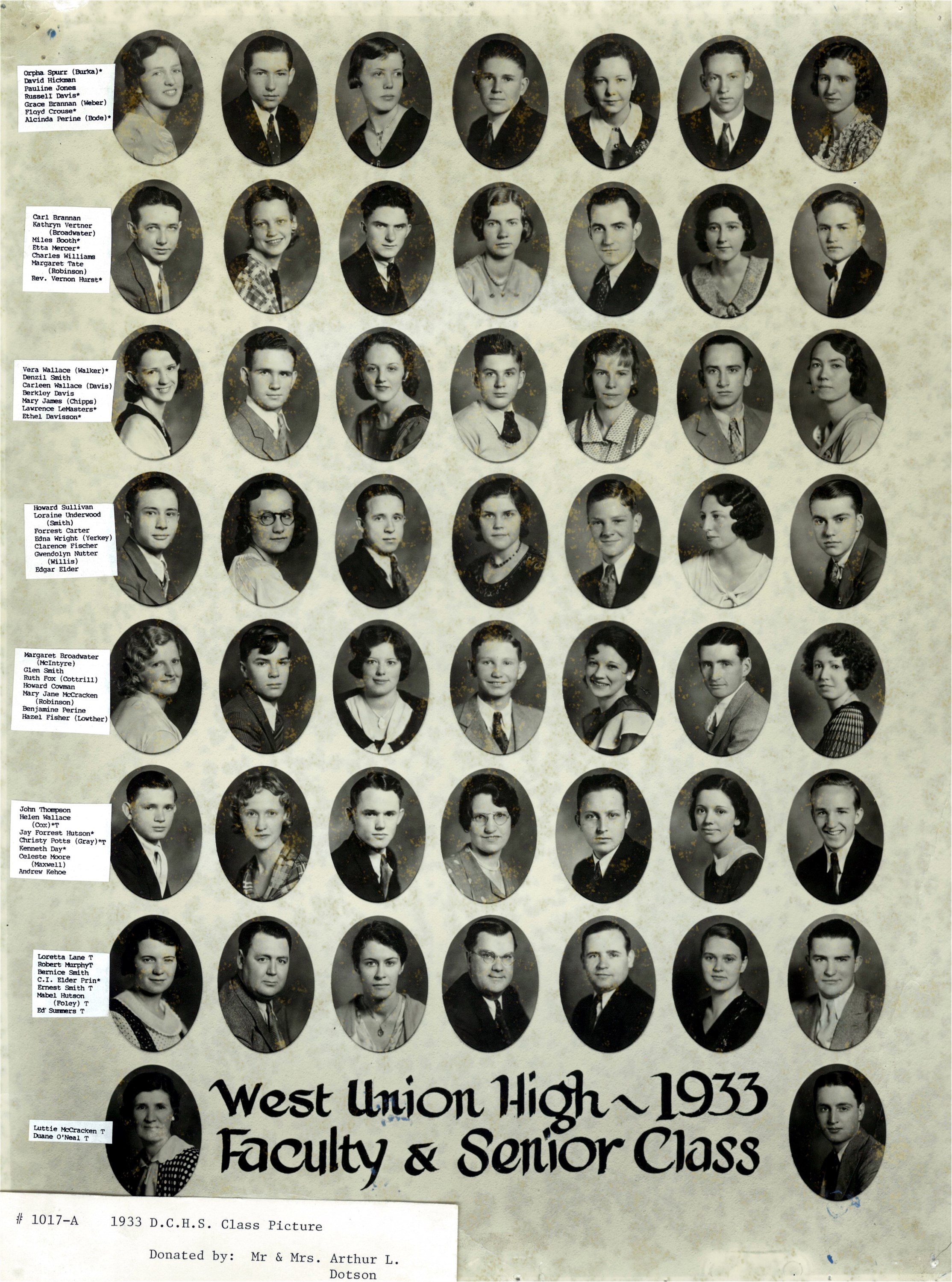West Union High School Senior Class 1933